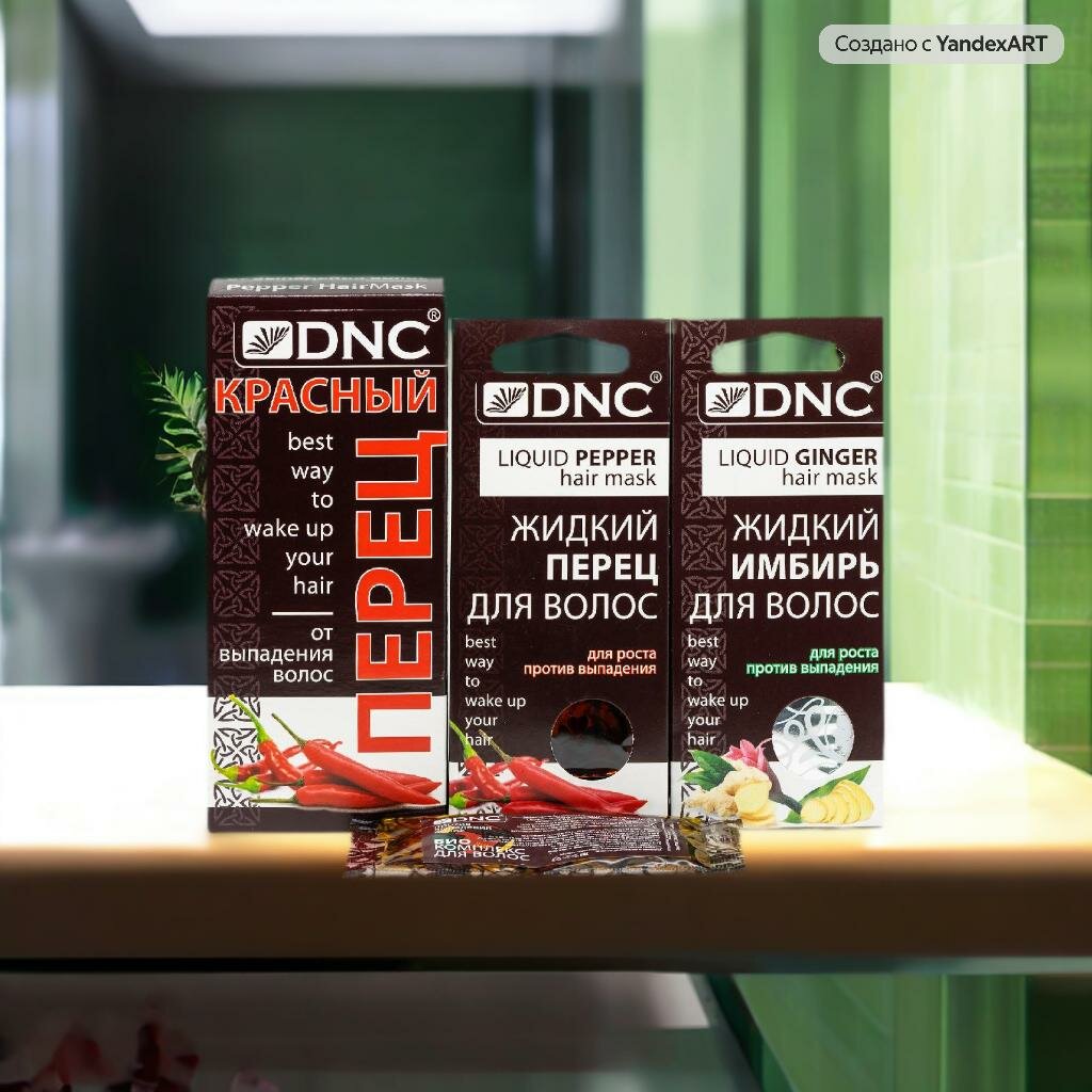 фото DNC набор для волос: Красный перец (100 гр), Жидкий Имбирь (3 по 15 мл), Жидкий перец (3 по 15 мл) и Презент Масло для волос