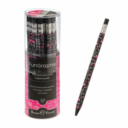 Карандаш механический цанговый 20 мм FunGraphix Черные котята НВ шестигранный пластиковый корпус с точилкой 442₽