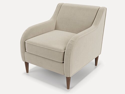 Изображение товара Дизайнерское мягкое кресло Soft Element Вектор Ivory на деревянных ножках, велюр бежевый, скандинавский лофт, в гостиную