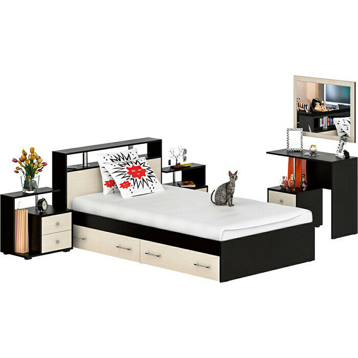 фото Комлект мебели СВК Камелия спальня № 13 венге/дуб лоредо 120х200