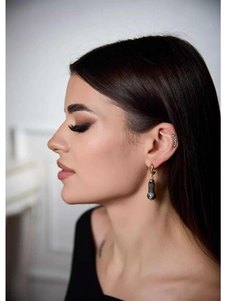 Серьги Вербица, размер 45 мм, серый — фото 1