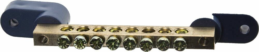 Шина СВЕТОЗАР нулевая на 2-х угловых изоляторах, поворотная, макс. ток 100А, 5,2мм, 8 полюсов