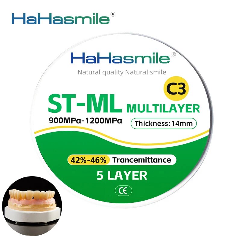 HaHasmile ST Многослойные циркониевые блоки C3 Прочность 900-1200 МПа 98 мм 5-слойный циркониевый диск для стоматологических материалов ST-ML 98x16mm C3