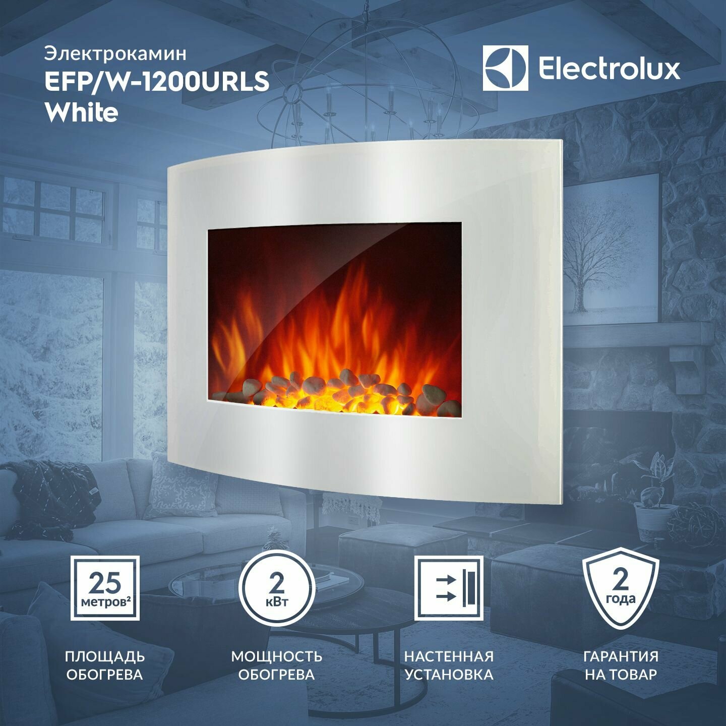 Электрокамин Electrolux EFP/W-1200URLS White