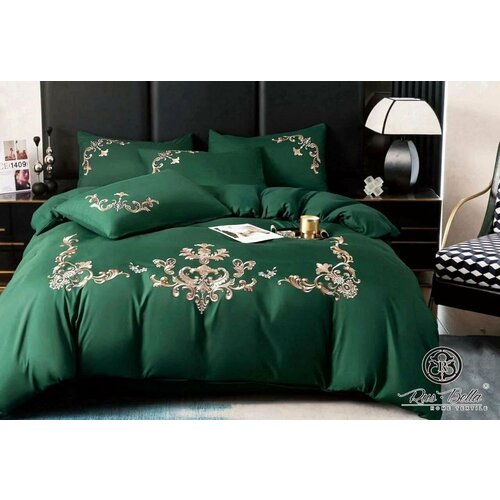 Комплект Постельного Белья Евро размер в подарочной коробке - Темно Зеленый