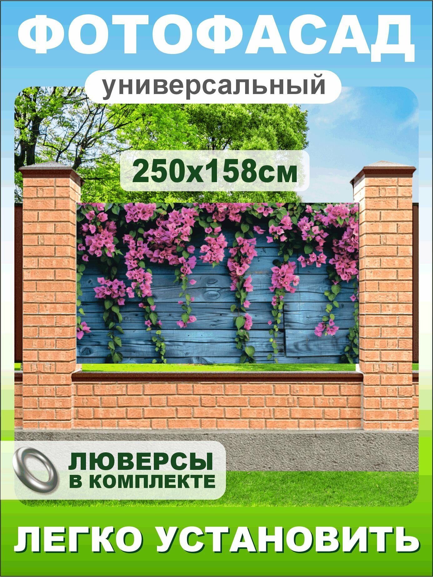 Фотофасад синий забор цветы 250х158