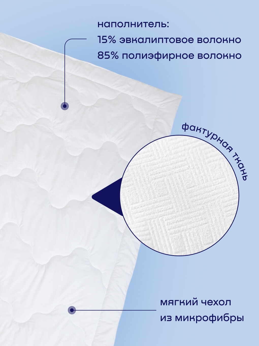 Одеяло buyson BuyReal, 205х172 см, 2-х спальное, всесезонное, с наполнителем эвкалиптовое волокно и полиэфир — фото 1