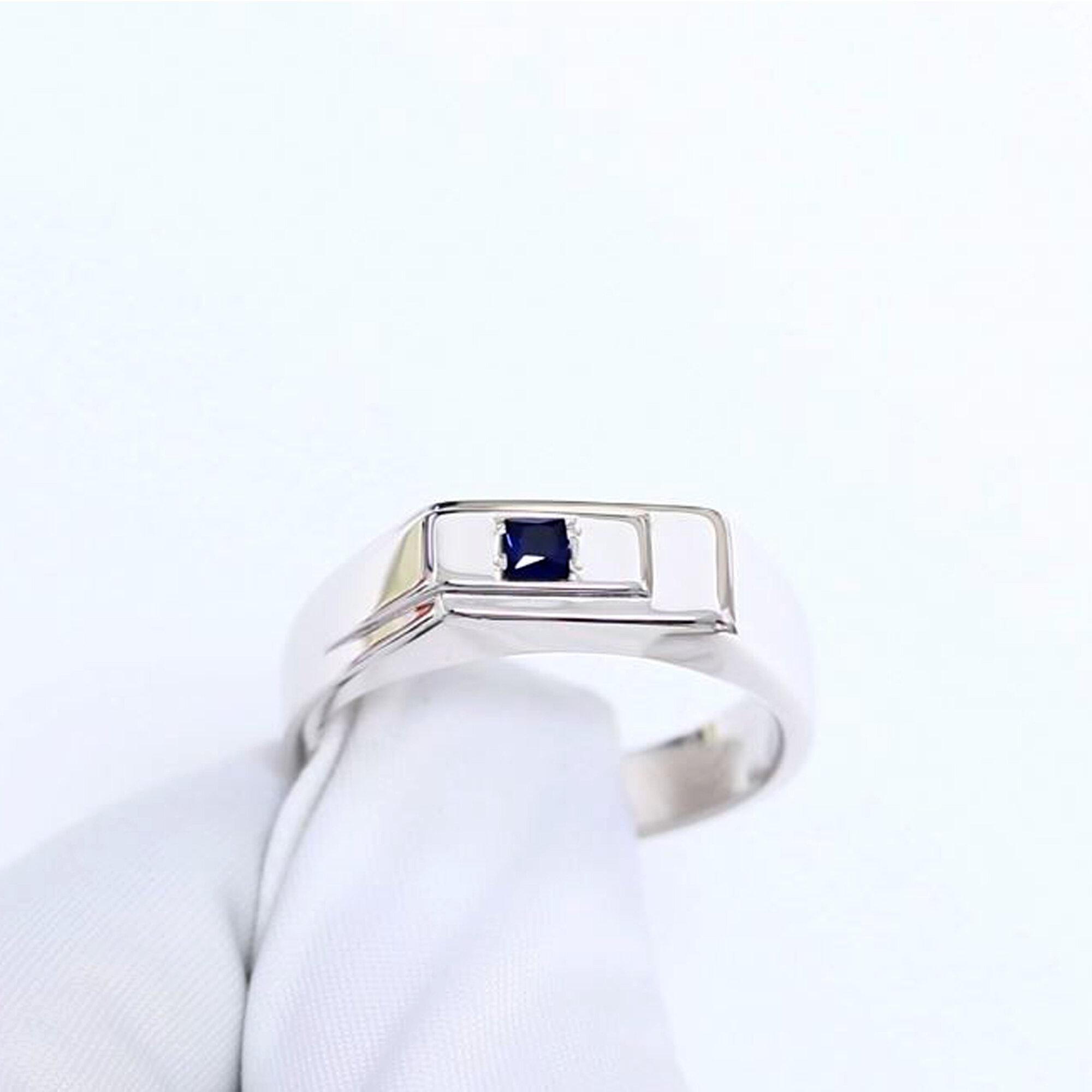 Печатка Diamant online, серебро, 925 проба, родирование, сапфир синтетический, размер 23, темно-синий