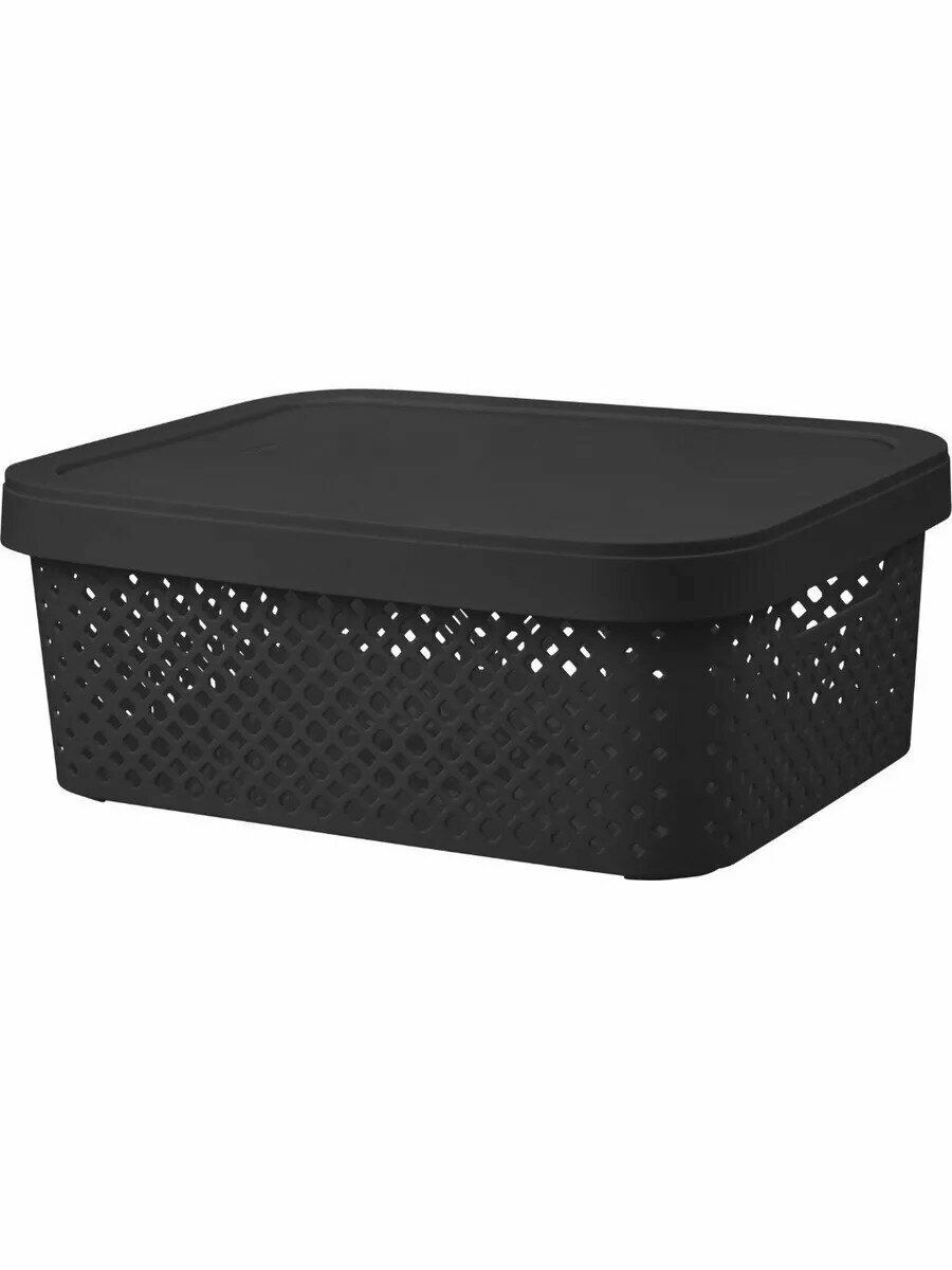 Корзина для хранения 10 л 36х27.5х13.9 см плетеная пластик с крышкой Plast team Black PT500511621