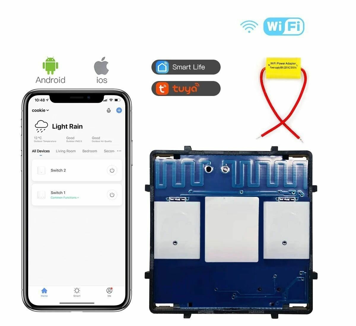 Модуль сенсорного Wi-Fi выключатель с Алисой KLUST Basic, 2 клавиша, без рамки