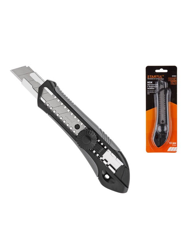 Нож канцелярский выдвижной 18 мм STARTUL Black Line (ST0924)