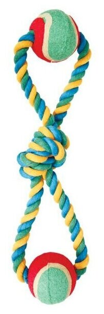 Triol игрушка "Верёвка-восьмёрка, узел и 2 мяча" для собак (65 х 320 мм.) - фото №1