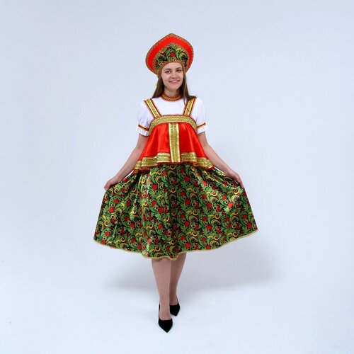 Русский костюм женский «Рябинушка», платье с отлетной кокеткой, кокошник, р. 44-46, рост 170 см карнавальный костюм леди санта платье шапка р 44 46