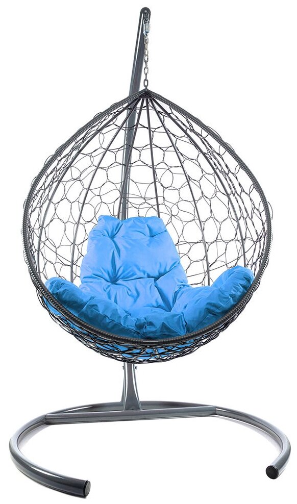 Подвесное кресло m-group капля ротанг серое, голубая подушка - фотография № 19