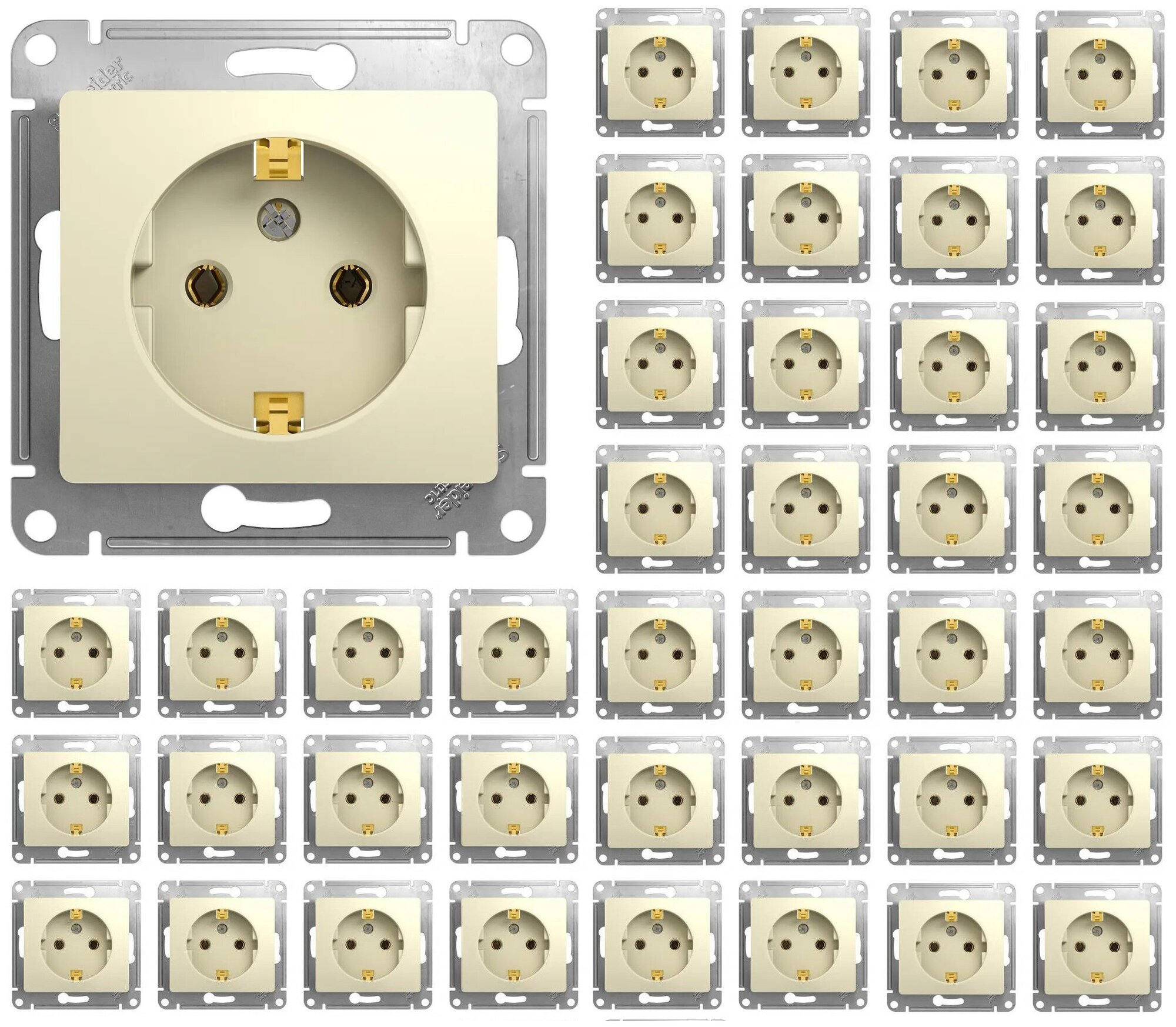 Розетка электрическая (в комплекте 40 шт.) Schneider Electric GLOSSA 16A с заземлением без шторок бежевая GSL000243