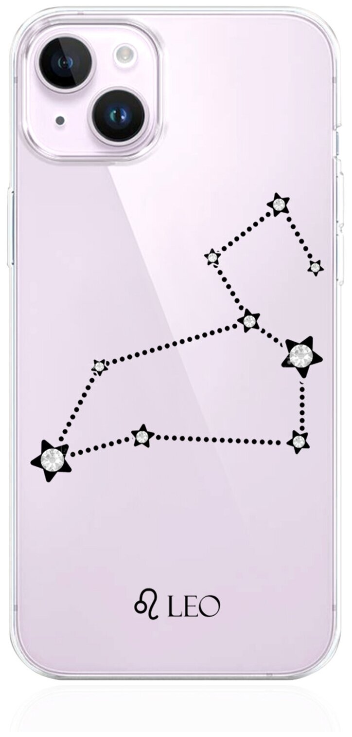 Прозрачный силиконовый чехол MustHaveCase для iPhone 14 Plus с кристаллами Lux Знак зодиака Лев Leo для Айфон 14 Плюс