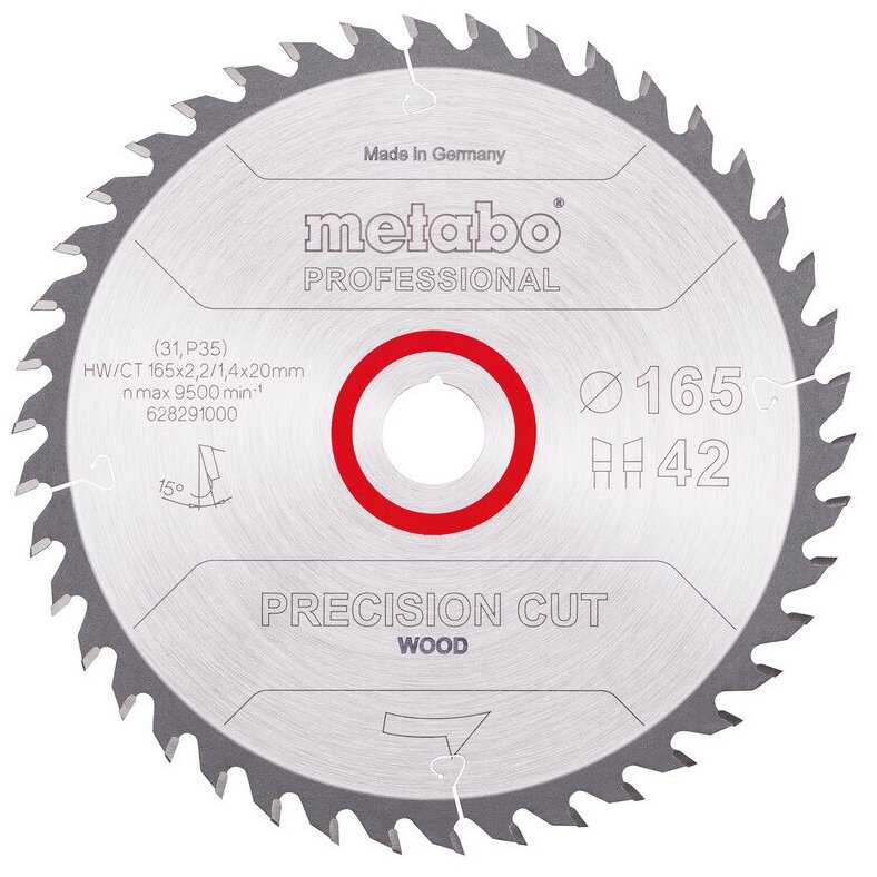 Пильный диск Metabo «PRECISION CUT WOOD — PROFESSIONAL», 165X20 Z42 WZ 15° (628291000)