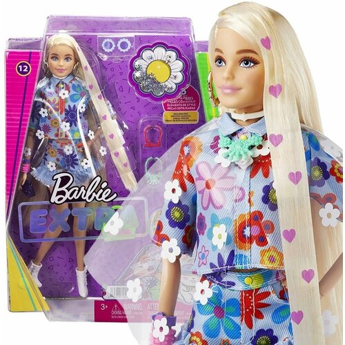 фото Кукла барби экстра - блондинка с сердечками (barbie extra doll #12 in floral 2-piece fashion & accessories, with pet bunny)