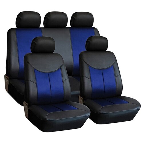 фото Чехлы универсальные на автомобильные сиденья,комплект "style", экокожа, черно-синие kraft