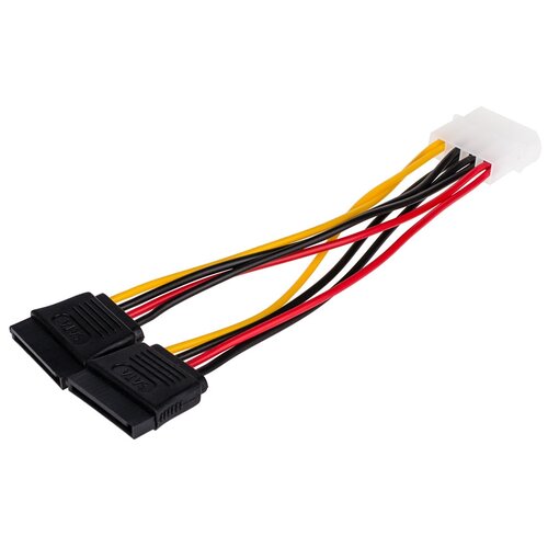 Переходник/адаптер Atcom Molex 4pin - 2xSATA 15 pin (AT8605), черный кабель sata 3 6gb s переходник адаптер molex ide 4pin 2xsata 15 pin