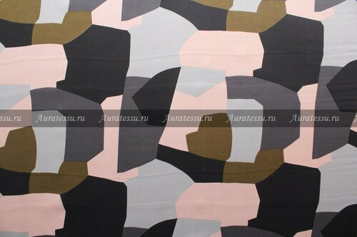 Ткань Шёлк-атлас Byblos с геометрическим узором в серых, чёрных, оливковых и розовых тонах, ш132см, 0,5 м