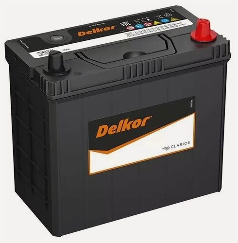 Изображение товара Аккумулятор автомобильный Delkor 70B24L 55 А/ч 480 А обр. пол. тонк. кл. Азия авто (238х129х227)