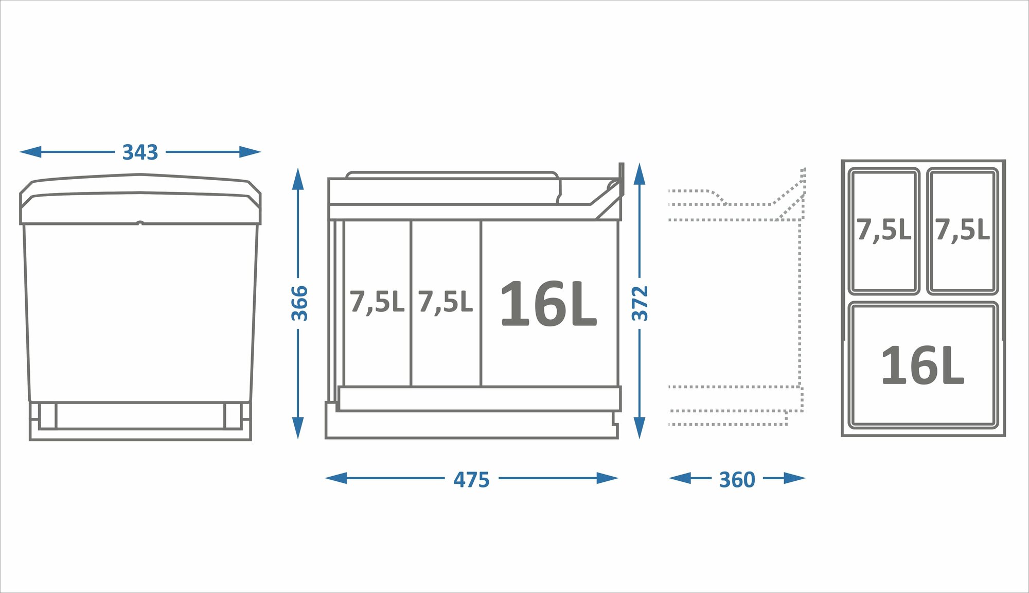 Система сортировки мусора ALVEUS ALBIO 30 1X16 L+2X7,5 L - фотография № 3