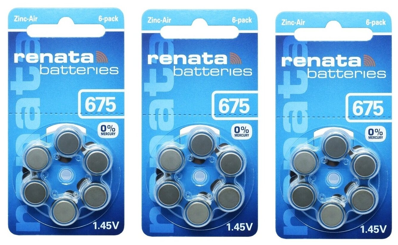 Батарейка Renata ZA675 12 шт 2 блистера
