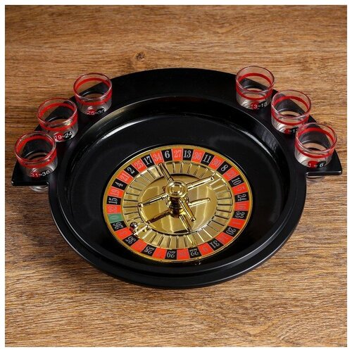 Игра Алко-Вегас, рулетка черная d-30 см, 6 стопок подарки алкогольная игра пьяная рулетка на 6 стопок