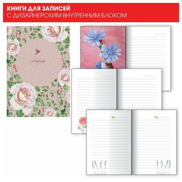 Книги для записей А6+ 80л. Иск. кожа интегр.(AQUARELLE) c полноцв. запеч. Бум. оф. 80г/м2, тонир, полноцв. блок, цв. форз, скр. угл, ляссе, Инд. уп. Уп./гофр Aquarelle. Розы