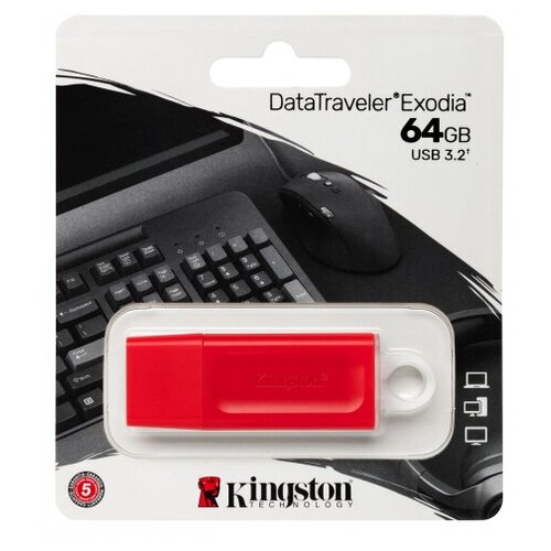 USB флешка Kingston 64Gb DataTraveler Exodia USB 3.2 Gen 1 red