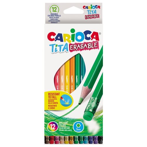 Карандаши цветные пластиковые Carioca "Tita Erasable" 12 цв, стираемые