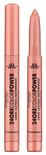 Тени карандаш стойкие, Deborah Milano, 24Ore Color Power Eyeshadow, тон 03 розово-бронзовый, 1.4 г, 2 шт