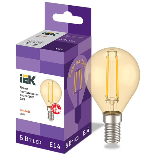фото Лампа светодиодная iek 360° g45 шар 2700к, e14, g45, 5вт