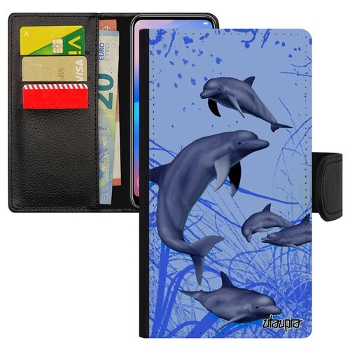 фото Чехол книжка на телефон mi 8 lite, "дельфины" нарвал гринды utaupia