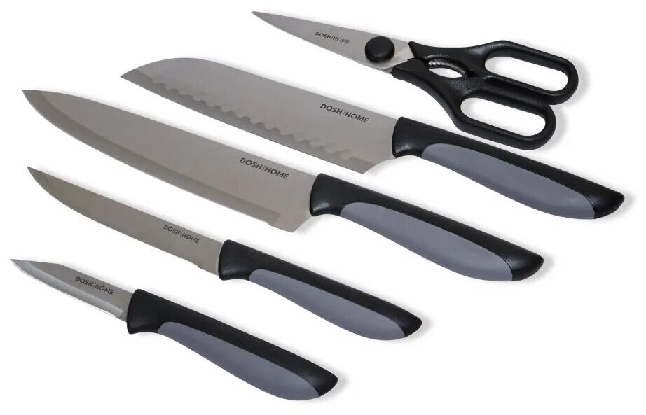 Набор ножей DOSH HOME LYNX 5шт, Нож LYNX SANTOKU 18см, Нож универсальный LYNX 13см, Нож для нарезки LYNX 8см, Нож кулинарный LYNX 20см, Ножницы LYNX