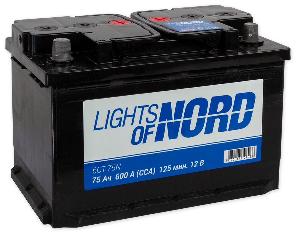 LIGHTS OF NORD 6CT-75NR Аккумулятор Lights of Nord 75 А/ч обратная R+ 277x175x190 EN600 А 1шт