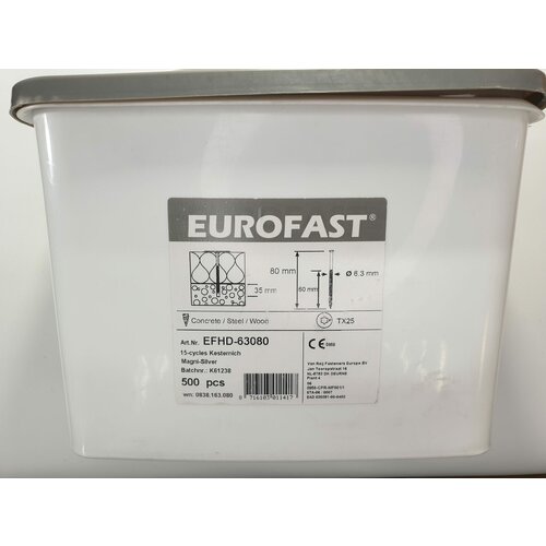 Саморез по бетону с шлиц Torx (TX) с коротким буром (Оцинкованный) DIN 7504R (500шт) для сэндвич панелей 6.3x80 EUROFAST, Германия