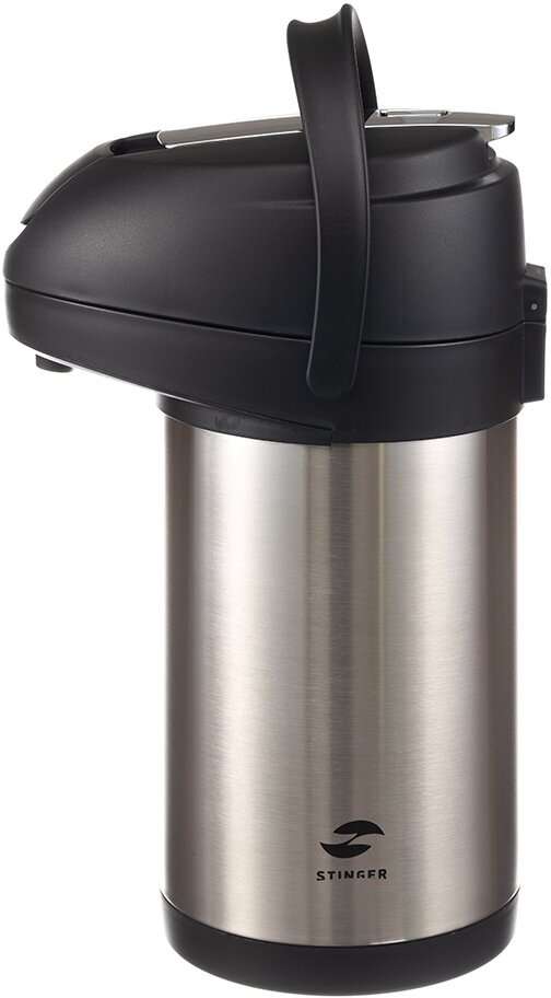 Термос с помпой Stinger, 3 л, широкий, нержавеющая сталь, серебристый, 24,4 х 17,5 х 37,2 см