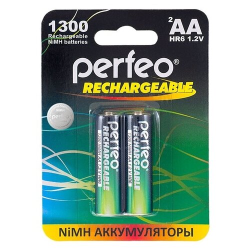 Аккумулятор Ni-Mh 1300 мА·ч 1.2 В Perfeo Rechargeable AA 1300, в упаковке: 2 шт. аккумулятор ni mh 1300 ма·ч 1 2 в gp rechargeable 1300 series aa в упаковке 4 шт