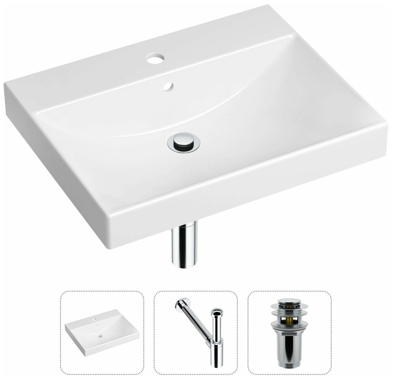 Врезная раковина в ванную Lavinia Boho Bathroom Sink 21520546 в комплекте 3 в 1: умывальник белый, донный клапан и сифон в цвете хром