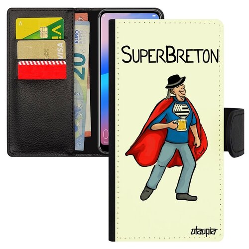 фото Чехол-книжка для телефона p30 lite, "супербретонец" рисунок супергерой utaupia