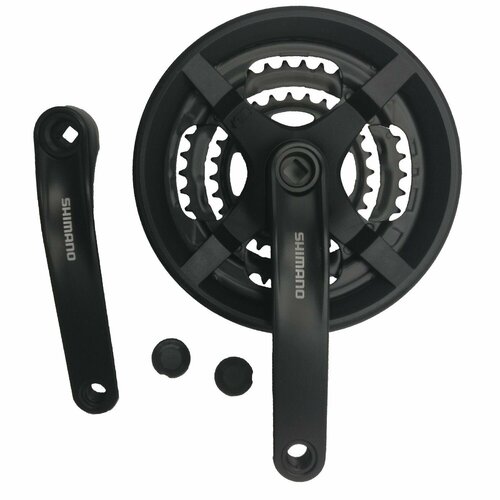 система шатунов shimano ty301 175мм квадрат 48 38 28 с защитой черный Шатуны Shimano TOURNEY FC-TY301, 175мм, квадрат, 48/38/28, с защитой