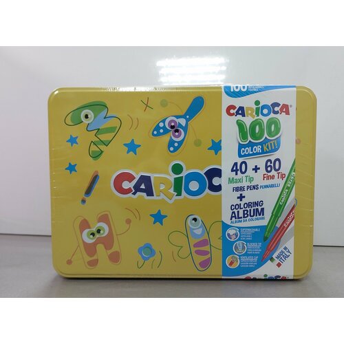 Набор для рисования Carioca 100 фломастеров + раскраска, металлическая коробка 42736