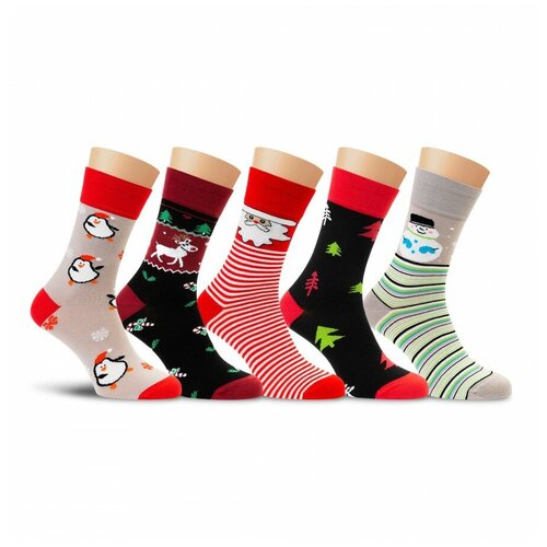 фото Комплект 5 пар новогодних мужских носков lorenzline е36, кейс снежинки, ассорти, 29