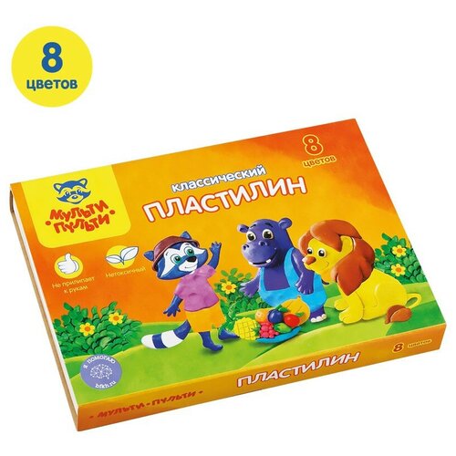 Пластилин 8 цветов Мульти-пульти, Приключения Енота, стек, картонная упаковка, 160 г