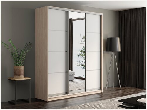 Изображение товара Шкаф-купе Матэрна шамони светлый / белый / + зеркало, 210х45х240 см