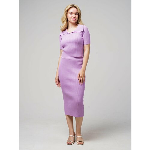 фото Костюм, кроп-топ и юбка, повседневный стиль, прилегающий силуэт, трикотажный, размер 44/46, фиолетовый маленькая эм 