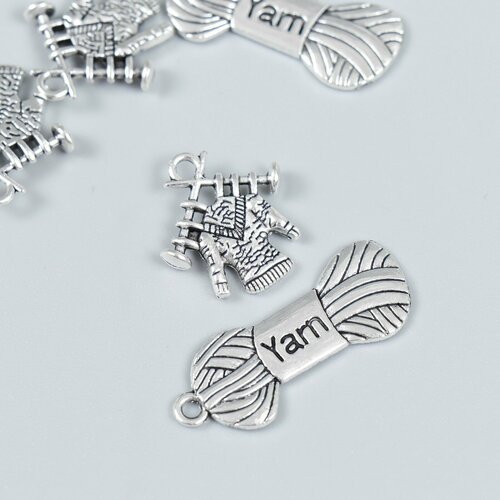 Декор для творчества металл Пряжа и свитер серебро набор 66 шт 31х12 см 17х19 см 356₽