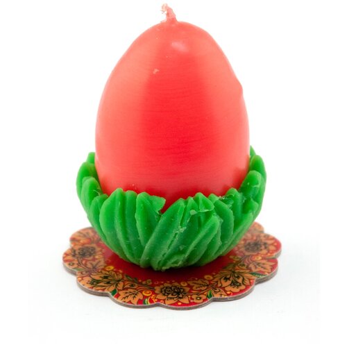 Свеча пасхальная яйцо в траве красное